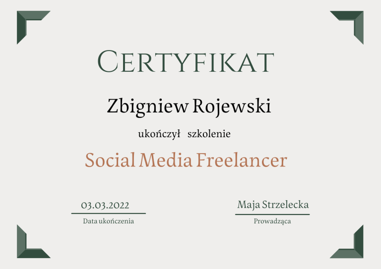 certfikat social media freelancer